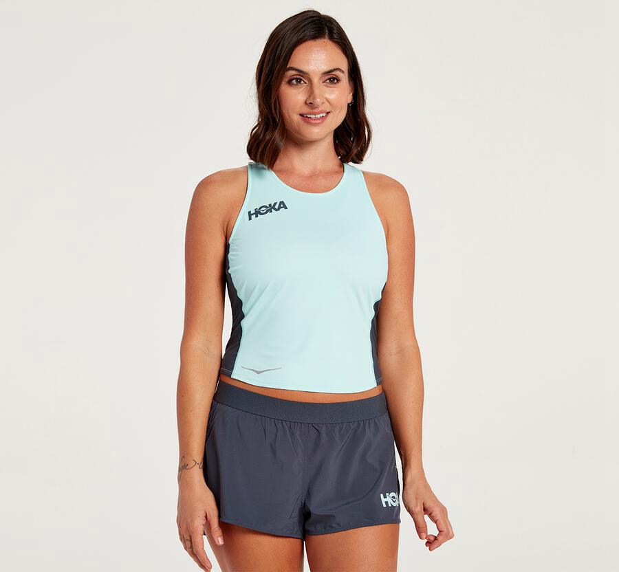 Hoka One One Top Kadın Mavi - Fitted Tank - BW1248603